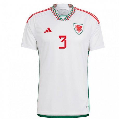 Kandiny Uomo Maglia Galles Neco Williams #3 Bianco Kit Gara Away 22-24 Maglietta