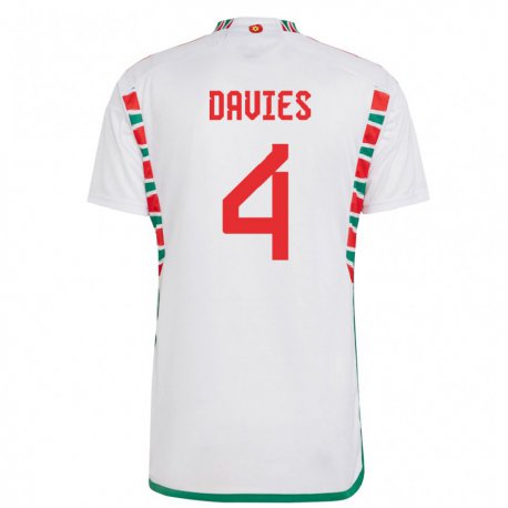 Kandiny Uomo Maglia Galles Ben Davies #4 Bianco Kit Gara Away 22-24 Maglietta