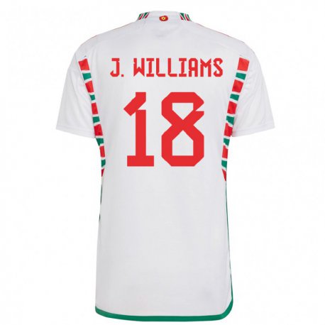 Kandiny Uomo Maglia Galles Jonathan Williams #18 Bianco Kit Gara Away 22-24 Maglietta