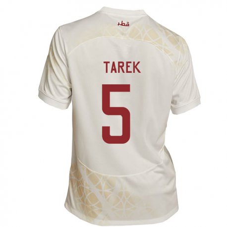 Kandiny Uomo Maglia Qatar Tarek Salman #5 Beige Oro Kit Gara Away 22-24 Maglietta