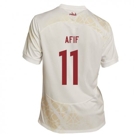 Kandiny Heren Qatarees Akram Afif #11 Goud Beige Uitshirt Uittenue 22-24 T-shirt