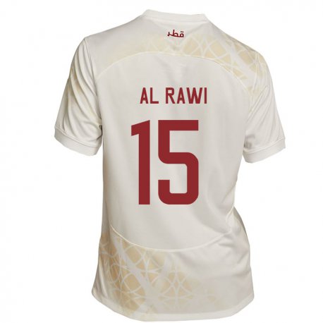 Kandiny Uomo Maglia Qatar Bassam Al Rawi #15 Beige Oro Kit Gara Away 22-24 Maglietta