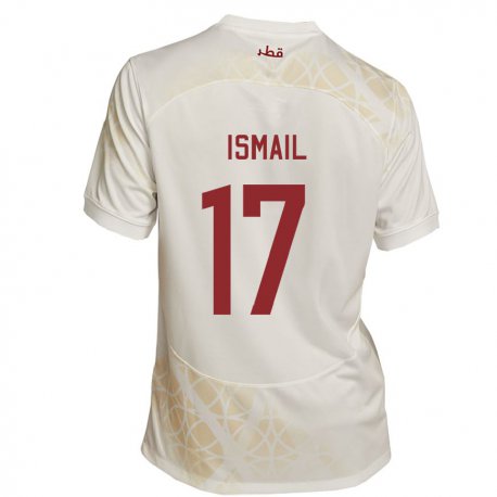 Kandiny Uomo Maglia Qatar Ismail Mohamad #17 Beige Oro Kit Gara Away 22-24 Maglietta