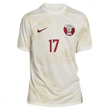 Kandiny Uomo Maglia Qatar Ismail Mohamad #17 Beige Oro Kit Gara Away 22-24 Maglietta