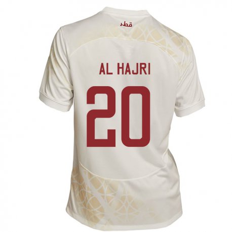 Kandiny Uomo Maglia Qatar Salem Al Hajri #20 Beige Oro Kit Gara Away 22-24 Maglietta