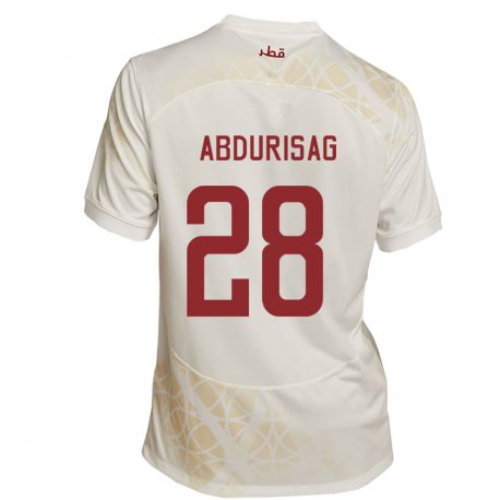 Kandiny Uomo Maglia Qatar Yusuf Abdurisag #28 Beige Oro Kit Gara Away 22-24 Maglietta