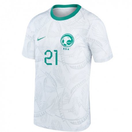 Kandiny Mujer Camiseta Arabia Saudita Mohammed Al Owais #21 Blanco 1ª Equipación 22-24 La Camisa