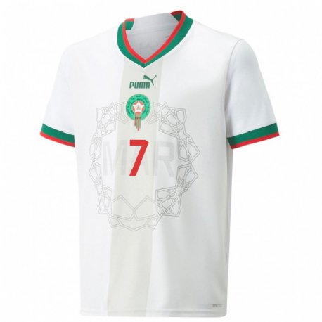 Kandiny Donna Maglia Marocco Hakim Ziyech #7 Bianco Kit Gara Away 22-24 Maglietta