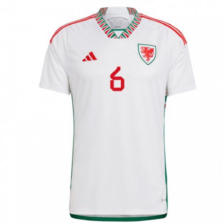 Kandiny Dames Welsh Joe Rodon #6 Wit Uitshirt Uittenue 22-24 T-shirt