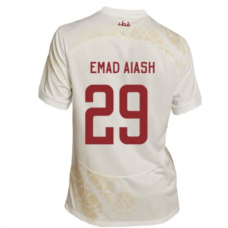 Kandiny Donna Maglia Qatar Mohamed Emad Aiash #29 Beige Oro Kit Gara Away 22-24 Maglietta