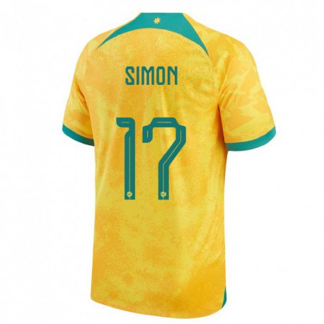 Kandiny Bambino Maglia Australia Kyah Simon #17 D'oro Kit Gara Home 22-24 Maglietta