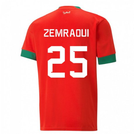 Kandiny Niño Camiseta Marruecos Oussama Zemraoui #25 Rojo 1ª Equipación 22-24 La Camisa