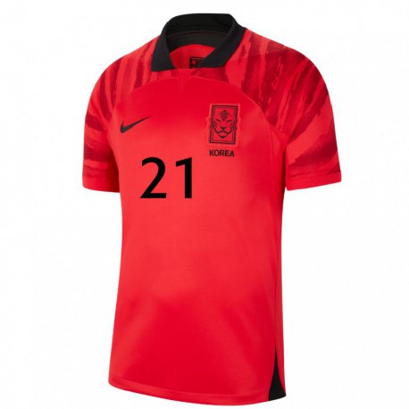 Kandiny Bambino Maglia Corea Del Sud Cho Min Kyu #21 Rosso Nero Kit Gara Home 22-24 Maglietta