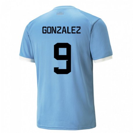 Kandiny Kinder Uruguayische Pamela Gonzalez #9 Blau Heimtrikot Trikot 22-24 T-shirt Österreich