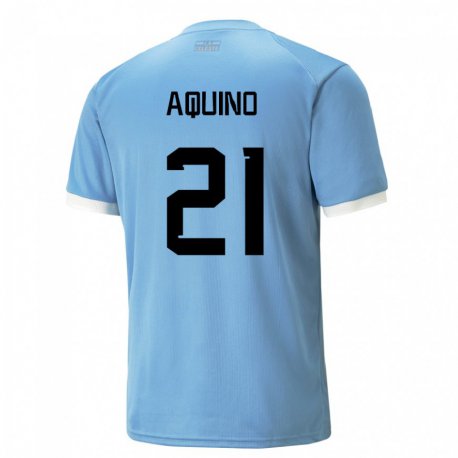 Kandiny Kinderen Uruguayaans Belen Aquino #21 Blauw Thuisshirt Thuistenue 22-24 T-shirt België