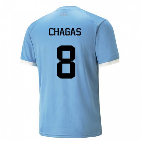 Kandiny Kinderen Uruguayaans Rodrigo Chagas #8 Blauw Thuisshirt Thuistenue 22-24 T-shirt