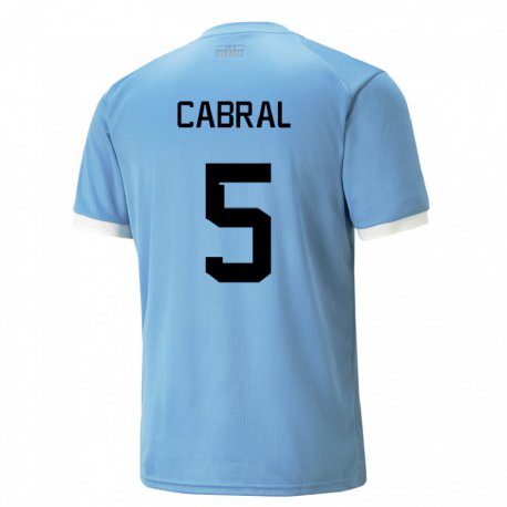 Kandiny Kinderen Uruguayaans Maximo Cabral #5 Blauw Thuisshirt Thuistenue 22-24 T-shirt