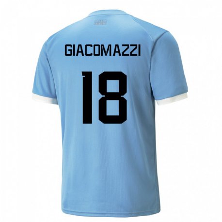 Kandiny Kinderen Uruguayaans Sebastian Giacomazzi #18 Blauw Thuisshirt Thuistenue 22-24 T-shirt