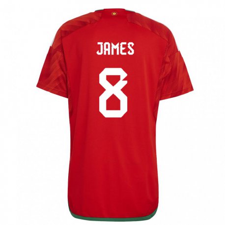 Kandiny Bambino Maglia Galles Angharad James #8 Rosso Kit Gara Home 22-24 Maglietta