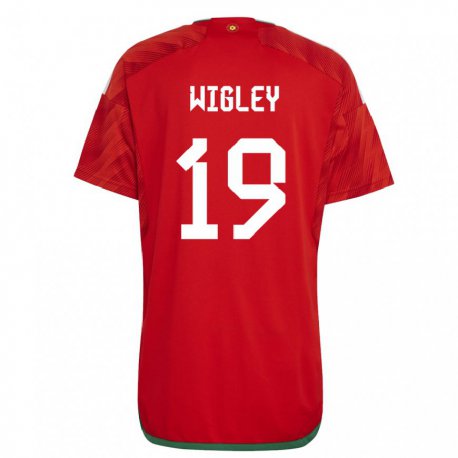 Kandiny Bambino Maglia Galles Morgan Wigley #19 Rosso Kit Gara Home 22-24 Maglietta