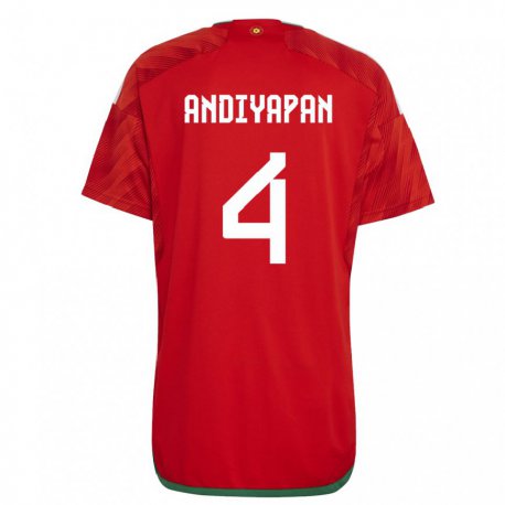 Kandiny Kinderen Welsh William Andiyapan #4 Rood Thuisshirt Thuistenue 22-24 T-shirt België