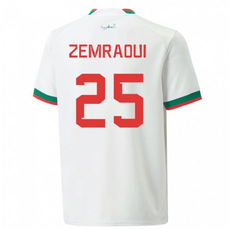 Kandiny Niño Camiseta Marruecos Oussama Zemraoui #25 Blanco 2ª Equipación 22-24 La Camisa