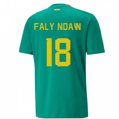 Kandiny Bambino Maglia Senegal Faly Ndaw #18 Verde Kit Gara Away 22-24 Maglietta