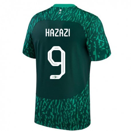 Kandiny Bambino Maglia Arabia Saudita Sulaiman Hazazi #9 Verde Scuro Kit Gara Away 22-24 Maglietta