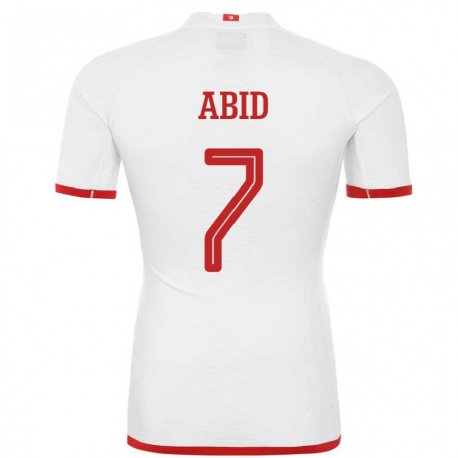 Kandiny Bambino Maglia Tunisia Aziz Abid #7 Bianco Kit Gara Away 22-24 Maglietta