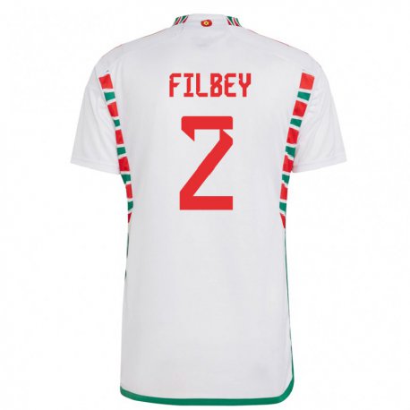 Kandiny Bambino Maglia Galles Anna Filbey #2 Bianco Kit Gara Away 22-24 Maglietta