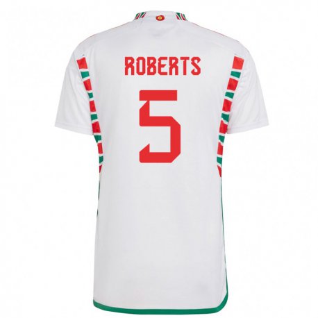 Kandiny Bambino Maglia Galles Rhiannon Roberts #5 Bianco Kit Gara Away 22-24 Maglietta