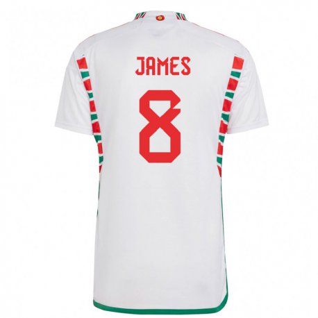 Kandiny Bambino Maglia Galles Angharad James #8 Bianco Kit Gara Away 22-24 Maglietta