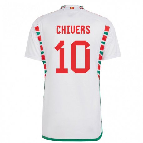 Kandiny Bambino Maglia Galles Chloe Chivers #10 Bianco Kit Gara Away 22-24 Maglietta