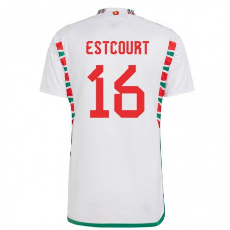 Kandiny Bambino Maglia Galles Charlotte Estcourt #16 Bianco Kit Gara Away 22-24 Maglietta