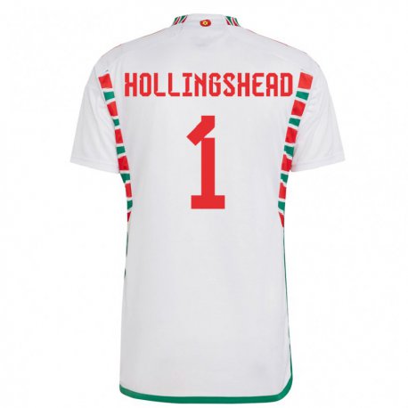 Kandiny Bambino Maglia Galles Ronnie Hollingshead #1 Bianco Kit Gara Away 22-24 Maglietta