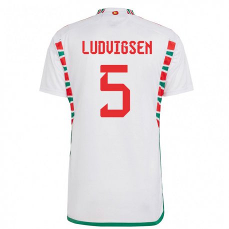 Kandiny Kinder Walisische Kai Ludvigsen #5 Weiß Auswärtstrikot Trikot 22-24 T-shirt Österreich