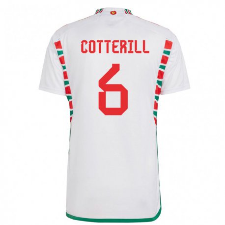 Kandiny Bambino Maglia Galles Joel Cotterill #6 Bianco Kit Gara Away 22-24 Maglietta