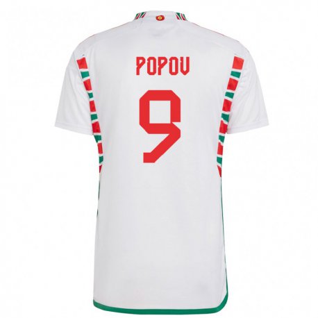 Kandiny Bambino Maglia Galles Christopher Popov #9 Bianco Kit Gara Away 22-24 Maglietta