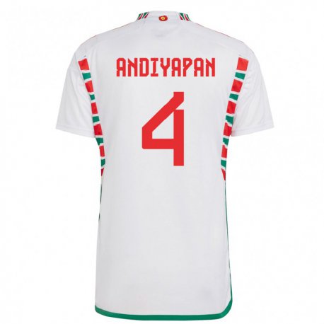 Kandiny Bambino Maglia Galles William Andiyapan #4 Bianco Kit Gara Away 22-24 Maglietta