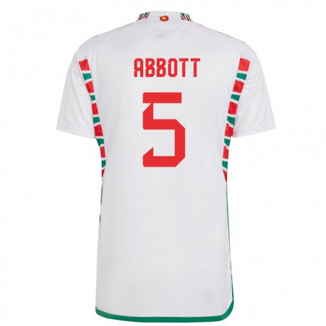 Kandiny Bambino Maglia Galles George Abbott #5 Bianco Kit Gara Away 22-24 Maglietta