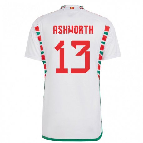 Kandiny Bambino Maglia Galles Fin Ashworth #13 Bianco Kit Gara Away 22-24 Maglietta