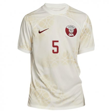 Kandiny Bambino Maglia Qatar Dana Al Jassim #5 Beige Oro Kit Gara Away 22-24 Maglietta