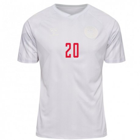 Kandiny Bambino Maglia Danimarca Gustav Christensen #20 Bianco Kit Gara Away 22-24 Maglietta