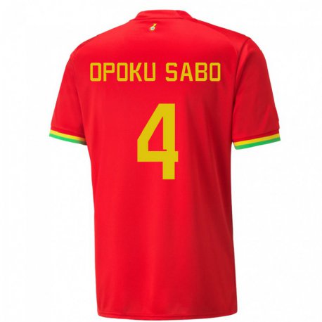 Kandiny Bambino Maglia Ghana Alex Opoku Sabo #4 Rosso Kit Gara Away 22-24 Maglietta