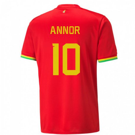 Kandiny Bambino Maglia Ghana Emmanuel Annor #10 Rosso Kit Gara Away 22-24 Maglietta