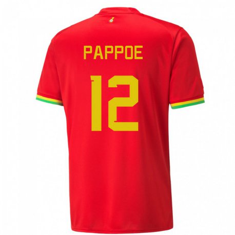 Kandiny Bambino Maglia Ghana Isaac Pappoe #12 Rosso Kit Gara Away 22-24 Maglietta