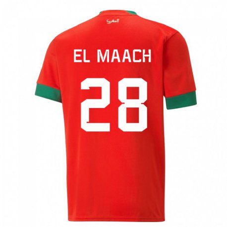 Kandiny Uomo Maglia Marocco Fouad El Maach #28 Rosso Kit Gara Home 22-24 Maglietta