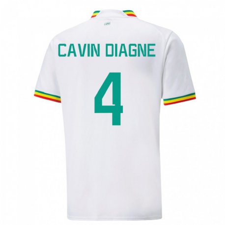 Kandiny Uomo Maglia Senegal Cavin Diagne #4 Bianco Kit Gara Home 22-24 Maglietta