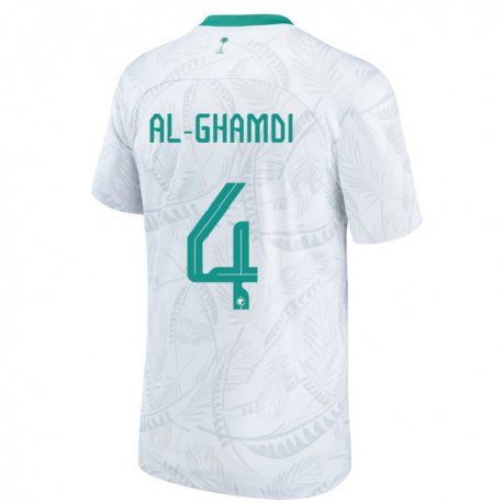 Kandiny Hombre Camiseta Arabia Saudita Talah Al Ghamdi #4 Blanco 1ª Equipación 22-24 La Camisa