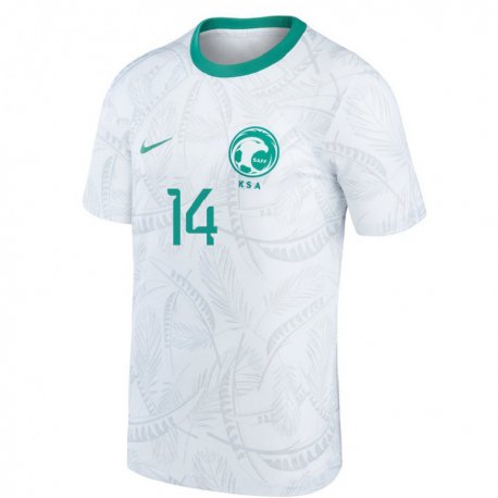 Kandiny Hombre Camiseta Arabia Saudita Al Bandari Mubarak #14 Blanco 1ª Equipación 22-24 La Camisa